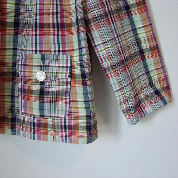 Talbots Plaid Linen Flax Blazer Jacket Flax Madras Preppy Blue Pink Green 16 W - Picture 10 of 15